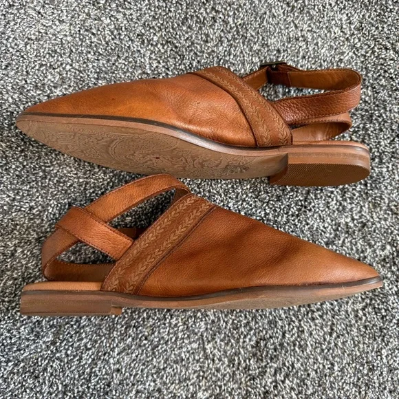 Pilcro Anthropologie Leather Ankle-Strap Flats brown size 9 - Picture 3 of 10